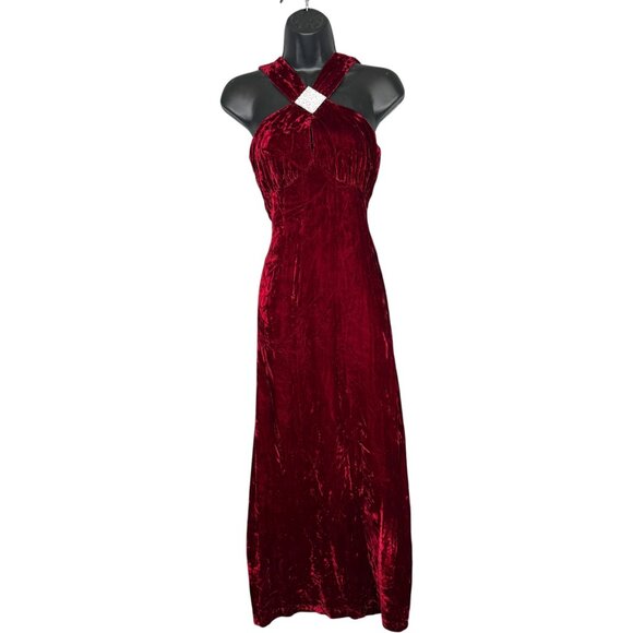 Vintage Dresses & Skirts - Vintage Red Velvet Maxi Dress Formal Classic Vamp S